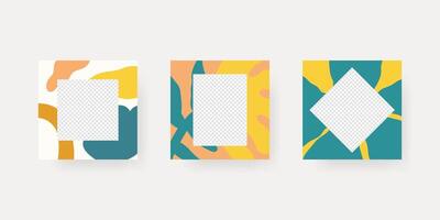 Three different colored cards with geometric shapes vector