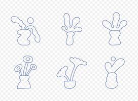 Set of cartoon doodle flower in simple linear hand drawn style. vector