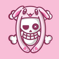 A cartoon skull with a pink bunny head vector
