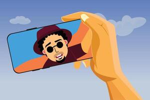 Selfie Taking Hand With Mobile Phone vector