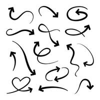 Hand Drawn Black Curved Scribble Arrow Sketch Pointer Line And Doodle Set Round And Twisted vector