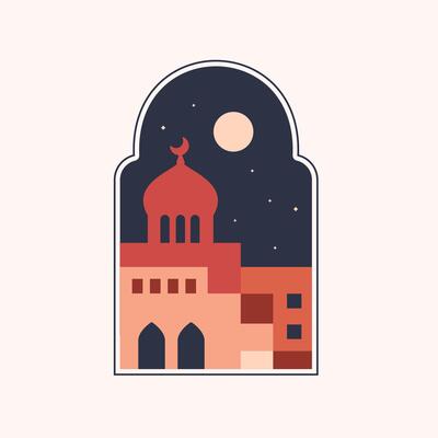minimalist style windows with Islamic theme, Islamic city, boho design for Arabic doors for Ramadan and Eid al-Fitr