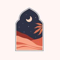minimalist style windows with Islamic theme, desert with leaves, boho design for Arabic doors for Ramadan and Eid vector