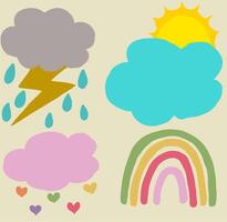 four different weather icons, including a rainbow, cloud, and sun vector