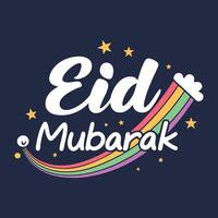 Colorful Eid Mubarak Greeting Design With Rainbow and Festive Elements vector