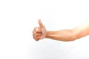 Isolated Hand with Thumbs Up Gesture on White Background for Approval Sign photo