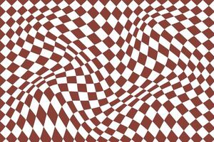 simple abstract white color square wavy pattern on dark red color distorted brown and white checkerboard optical illusion vector