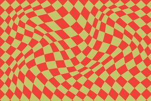 simple abstract light olive color square grid line wavy pattern on orange color background wavy pattern in retro colors distorted wavy checkered pattern with red and yellow optical illusion effect vector
