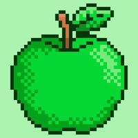 Vibrant pixel art green apple illustration features a classic 8-bit design, perfect for adding a retro and vintage touch vector
