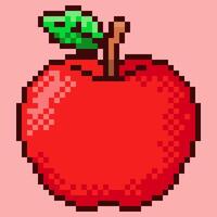 Vibrant pixel art red apple illustration features a classic 8-bit design, perfect for adding a retro and vintage touch vector