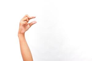 Hand gesture emphasizing smallness against a clear white background minimal photo