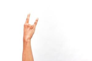 Expressive Hand Gesture Isolated on a Clean White Backdrop, a Rock On Sign photo