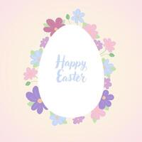Easter egg frame with floral wreath and pastel background vector