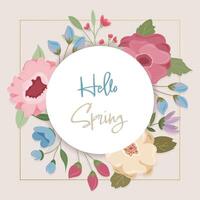 Floral frame with spring flowers and beige background vector
