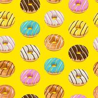 Colorful Food pattern design . Donuts background. Seamless pattern with donuts. Donut pattern for fabric, wrapping paper, packaging, coffee and bakery shops. Hand Drawn illustration. vector