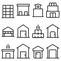 line art building icons set design vector