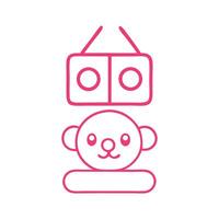 a pink line icon of a monkey with a box on top vector