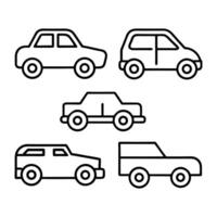 four different types of cars are shown in a line drawing vector