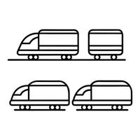 three trains are shown in a line drawing vector