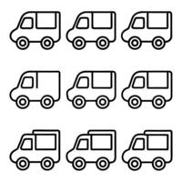 A set of transportation icons featuring cars, trucks, vans, buses, and other vehicles in style for easy use in designs and illustrations vector