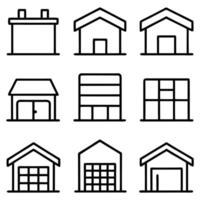 set of line art icon building design vector