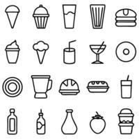 Food and drink icon set with various beverages and snacks vector