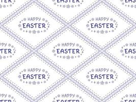 Happy Easter seamless pattern with decorative flowers in white diamond-shaped frame vector