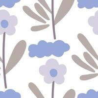 Seamless pattern with herbal elements and clouds. Floral background for surface design. vector