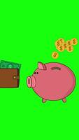 Coins Entering A Piggy Bank From A Wallet On Vertical On Greenscreen Background 2D Cartoon Animation video