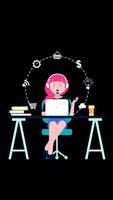 Office Operator With Headset Talking With Clients Vertical Alpha Channel 2D Cartoon Animation video