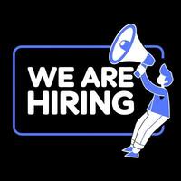 We are hiring logo with a man holding a megaphone vector