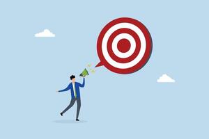 Announce new year goal, Entrepreneur declares new objective using megaphone. vector