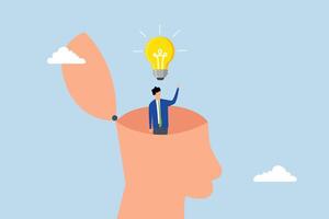 man with eureka moment discover lightbulb idea in his head. vector
