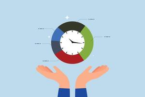 Time management, businessman hand holding pie chart with clock vector