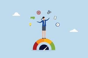Productivity, intelligent entrepreneur manages multiple tasks efficiently. vector