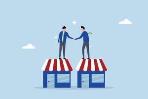 B2B, entrepreneur proprietor handshake at business store for B2B contract. vector