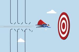 Overcome difficulty, entrepreneur hero soar over hindrances to attain goal. vector
