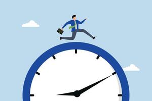 Time run out, rush entrepreneur sprint quickly as time is ticking down. vector