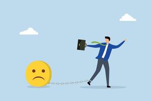 Stressed burden, depressed businessman chain with sad face burden. vector