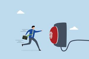 Push start button to start new business, businessman run to push red start button. vector