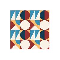 A bold Bauhaus-inspired geometric pattern featuring circles, triangles, and contrasting color combinations. A structured yet playful composition with retro aesthetics. Ideal for backgrounds, textiles vector
