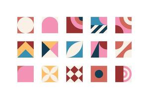 Bauhaus-inspired geometric pattern with bold shapes and modern color combinations. A minimalist, structured design influenced by mid-century aesthetics. Ideal for decor, backgrounds, and textile vector
