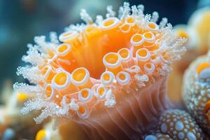 Anemone, a type of sea anemone, with white and yellow dots photo