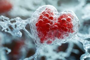 A heart shaped cell with red and white bubbles photo