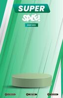 super sale discount portait template banner with blank space 3d podium for social media post product sale with abstract gradient background design vector