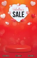 valentine sale discount template banner with blank space 3d podium for product sale with abstract gradient red background design vector