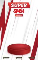 super sale template banner with blank space 3d podium for social media post product sale with abstract gradient red background design vector