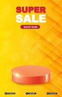 super sale discount template banner with blank space 3d podium for social media post product sale with abstract gradient orange background design vector