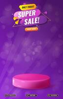 super sale discount template banner with blank space 3d podium for social media post product sale with abstract gradient background vector