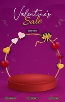 valentine sale discount portait template banner with blank space 3d podium for social media post product sale with abstract gradient purple background design vector